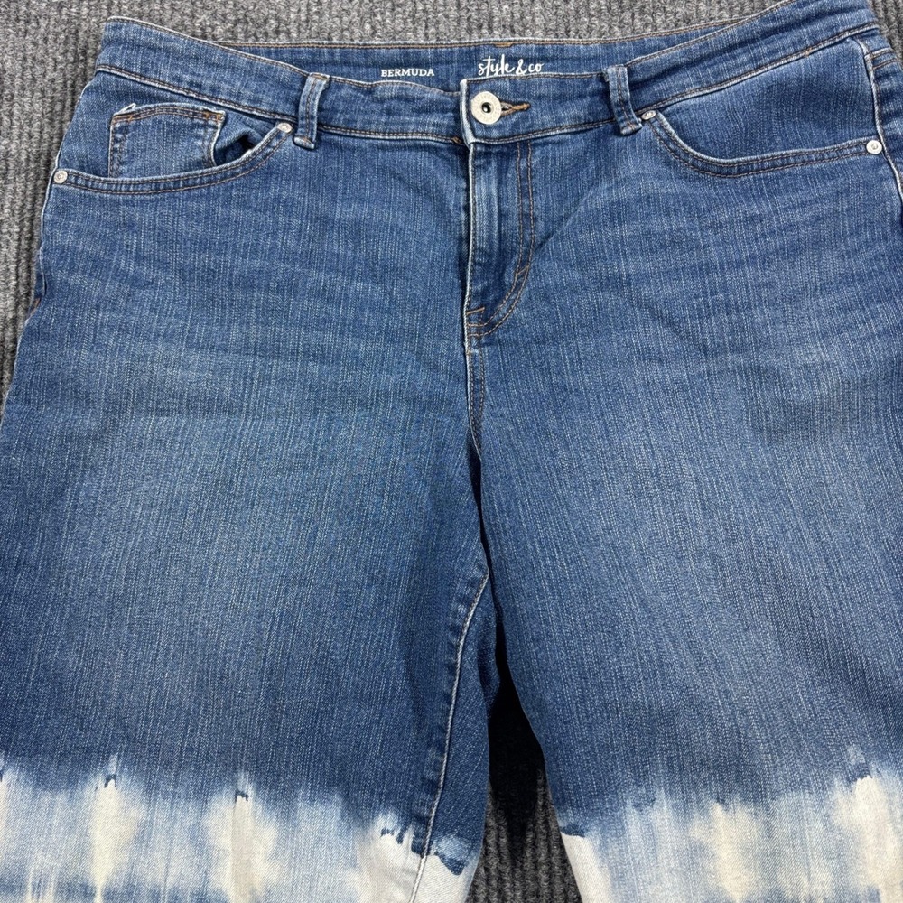 Style & co Bermuda Shorts Womens 14 Blue Dip Dye Bleach Raw Hem Denim Jean